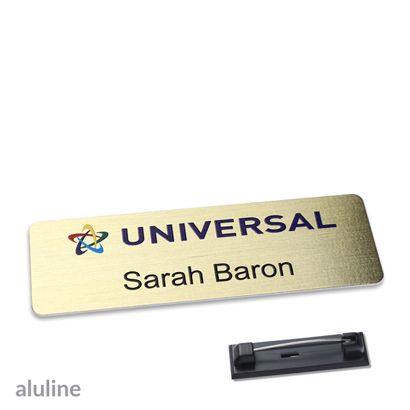 Naambadges aluline-plus® alu-complete roestvrij stalen pin null | 76 x 25 mm