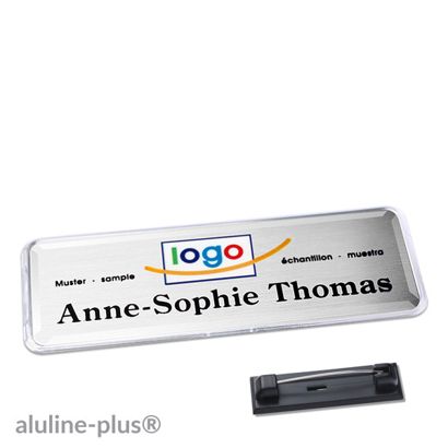 Naambadges polar® alu-print roestvrij stalen pin null | 76 x 25 mm