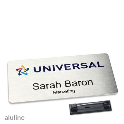 Naambadges aluline-plus® alu-complete roestvrij stalen pin null | 76 x 38 mm