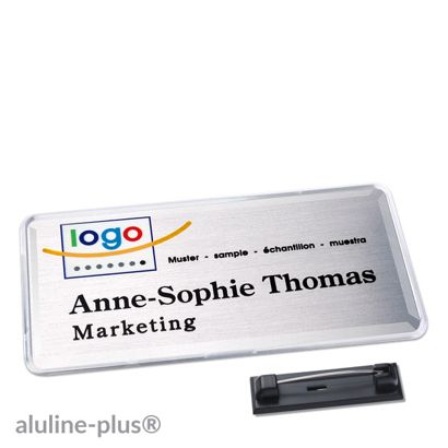Naambadges polar® alu-print roestvrij stalen pin null | 76 x 38 mm