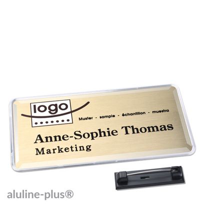 Naambadges polar® alu-print roestvrij stalen pin null | 76 x 38 mm