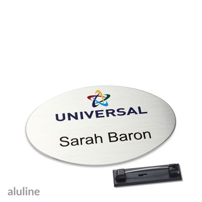 Naambadges aluline-plus® alu-complete roestvrij stalen pin null | 65 x 43 mm