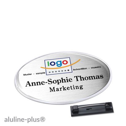 Naambadges polar® alu-print roestvrij stalen pin null | 65 x 43 mm