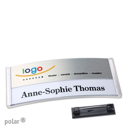 Naambadges polar® alu-print roestvrij stalen pin null | null | 74 x 34 mm