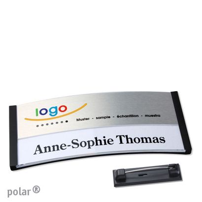 Naambadges polar® alu-print roestvrij stalen pin null | null | 74 x 34 mm