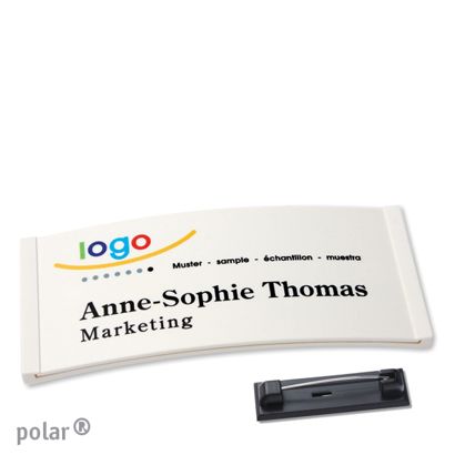 Naambadges polar® color-complete roestvrij stalen pin null | 74 x 34 mm