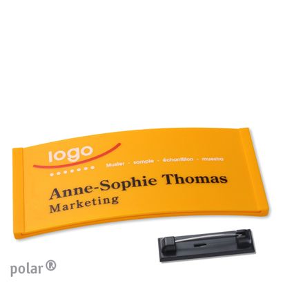 Naambadges polar® color-complete roestvrij stalen pin null | 74 x 34 mm