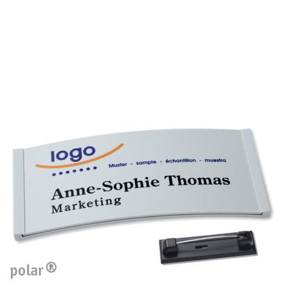 Naambadges polar® color-complete roestvrij stalen pin null | 74 x 34 mm