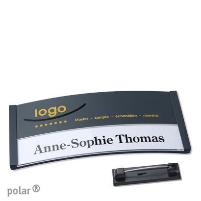 Naambadges polar® color-print roestvrij stalen pin null | 74 x 34 mm