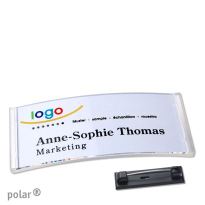 Naambadges polar® quick-print roestvrij stalen pin null | 74 x 34 mm