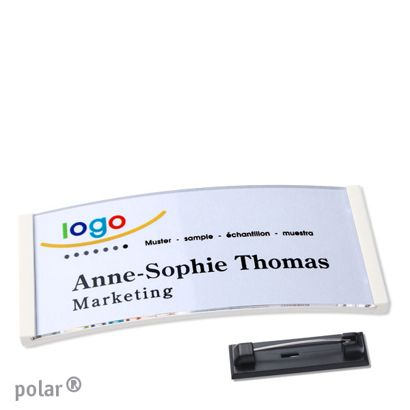 Naambadges polar® quick-print roestvrij stalen pin null | 74 x 34 mm