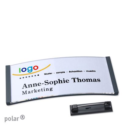 Naambadges polar® quick-print roestvrij stalen pin null | 74 x 34 mm