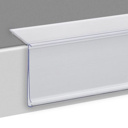 Prijsrail/scanrail HE, zelfklevend, 15° leeshoek 39 mm | 100 mm | transparant  | zelfklevend (foam tape)  | Zelfklevende onderzijde 