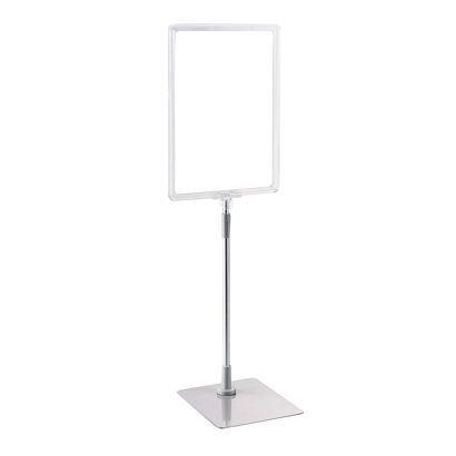 Posterframe met voet en houder (set) A4 transparant  | onderstel: grijs  | Aluminium stang verstelbaar van 350 - 550 mm 