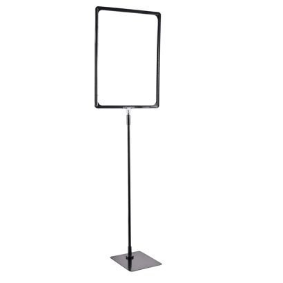 Posterframe met voet en houder (set) A3 zwart  | onderstel: zwart  | aluminium stang verstelbaar van 600 - 900 mm 