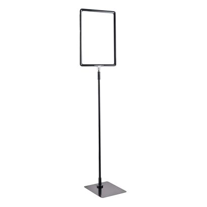 Posterframe met voet en houder (set) A4 zwart  | onderstel: zwart  | aluminium stang verstelbaar van 600 - 900 mm 