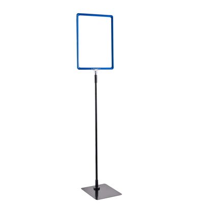 Posterframe met voet en houder (set) A4 blauw  | onderstel: zwart  | aluminium stang verstelbaar van 600 - 900 mm 
