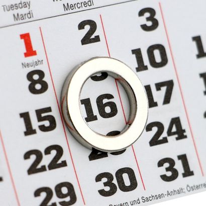 Ringmagneet, datumwijzers t.b.v. bureaukalender, neodymium, N40, vernikkeld, incl. bijbehorend metalen basisplaatje 
