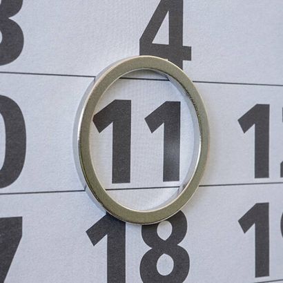 Ringmagneet, datumwijzers t.b.v. bureaukalender, neodymium, N40, vernikkeld, incl. bijbehorend metalen basisplaatje 25 mm | 20 mm