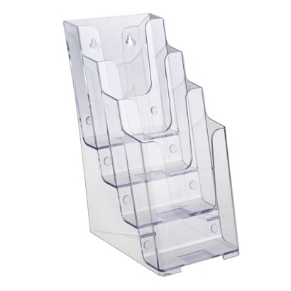 Brochurehouder voor aan de muur of als staande houder, polystyreen, transparant PTXC 4 x 1/3 A4 