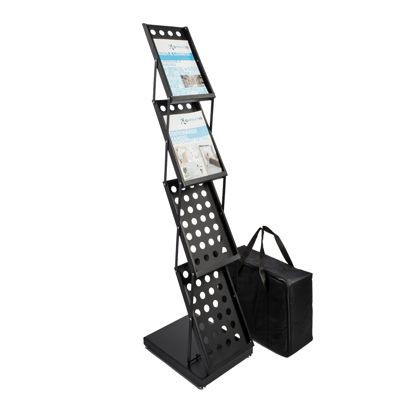 Brochurehouder opvouwbaar KAIRO 4 x A4 met tas, zwart 