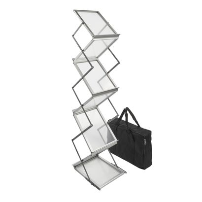 Brochurehouder opvouwbaar BOSTON 6 x A4 met tas, zilver A4   | zilver  | met transporttas 