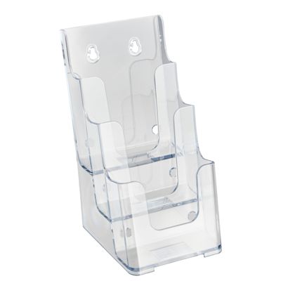 Brochurehouder voor aan de muur of als staande houder, polystyreen, transparant PTXC 3 x 1/3 A4 
