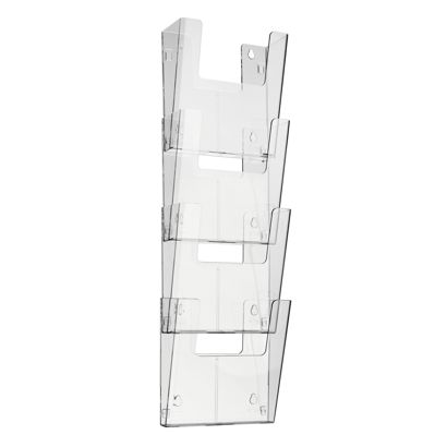 Wandfolderhouder, polystyreen, transparant PTXK A4  | staand formaat  | 4 vak 