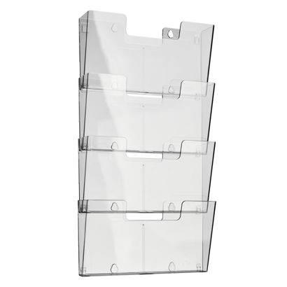 Wandfolderhouder, polystyreen, transparant PTXK A4  | liggend formaat  | 4 vak 