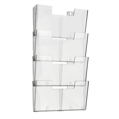 Wandfolderhouder, polystyreen, incl. verdelers, transparant PTXK A4 + A5  | liggend formaat  | 4 vak 