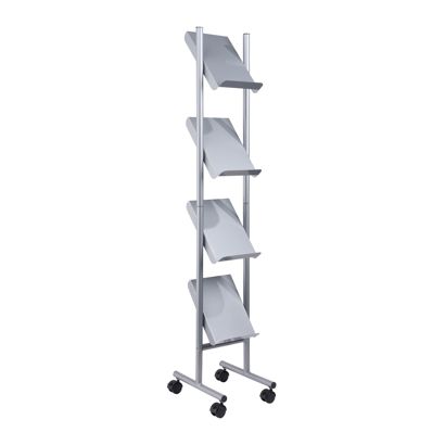 Folderrek met wielen LINCOLN, metaal, 4x A4, zilver 4  | 4x A4 