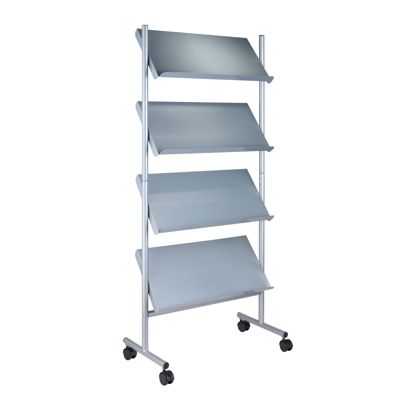 Folderrek met wielen LINCOLN, metaal, 12x A4, zilver 4  | 12x A4 
