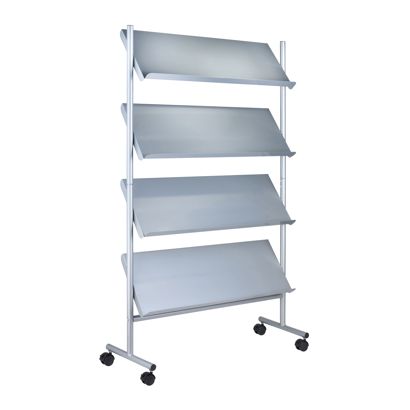 Folderrek met wielen LINCOLN, metaal, 16x A4, zilver 4  | 16x A4 