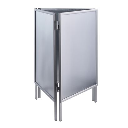 Driehoekige posterstandaard A1, metalen achterwand, zilver 