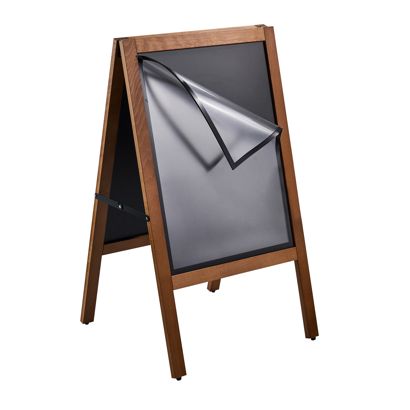 Stoepbord hout COMBI, A2, met krijtbord en magneetframe, bruin 