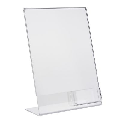 L-standaard met extra vak PREMIUM, acryl staand formaat | A4 + 56 x 88 mm