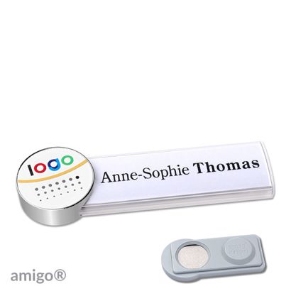 Naambadges amigo® alu-print magneet wit  | smag® magneet  | circle  | roestvrij staal  | wit 