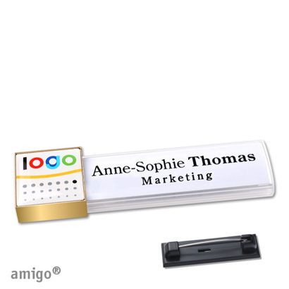 Naambadges amigo® doming roestvrij stalen pin wit  | square  | goud  |  
