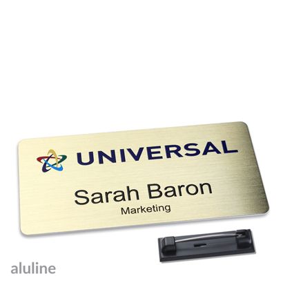 Naambadges aluline-plus® alu-complete roestvrij stalen pin 76 x 38 mm  | goud 