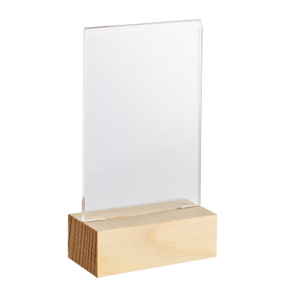Acryl tafelstandaard met houten voet Dennen | A7 | staand formaat