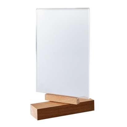 Tafelstandaard draaibaar, met acryl display en houten basis A5