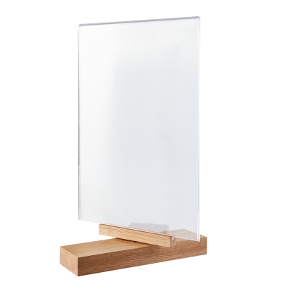 Tafelstandaard draaibaar, met acryl display en houten basis A4