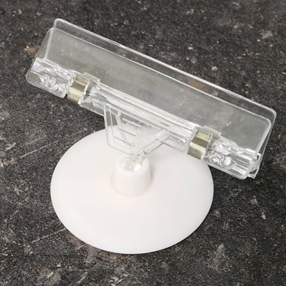 Sign-Clip met prijskaarthouder en zelfklevendevoet (ø 55 mm), transparant 