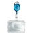 Hard plastic ID-kaarthouders met uittrekbare sleutelhanger blauw | met duimuitsparing, glanzend